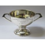 HALLMARKED SILVER TWO HANDLED TROPHY, LONDON ASSAY, DATED 1927, STAMPED 'T & CO', POSSIBLY TIFFANY.