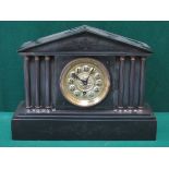 DECORATIVE BLACK SLATE COLUMN FORM MANTEL CLOCK WITH GILT METAL DIAL