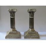 PAIR OF HALLMARKED SILVER COLUMN FORM CANDLESTICKS, LONDON ASSAY, DATED 1898, MAKER'S MARKS WORN,