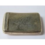 GEORGIAN HALLMARKED SILVER HINGED STORAGE BOX DECORATED WITH A GALLEON TO FRONT, BIRMINGHAM ASSAY,