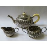 HALLMARKED SILVER THREE PIECE TEASET, BIRMINGHAM ASSAY, DATED 1890,