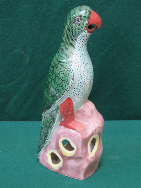 GLAZED AND HANDPAINTED ORIENTAL STYLE CERAMIC PARROT, APPROXIMATELY 24.