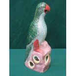 GLAZED AND HANDPAINTED ORIENTAL STYLE CERAMIC PARROT, APPROXIMATELY 24.