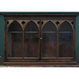 SMALL TWO DOOR GOTHIC STYLE GLAZED WALL MOUNTING SHELF UNIT
