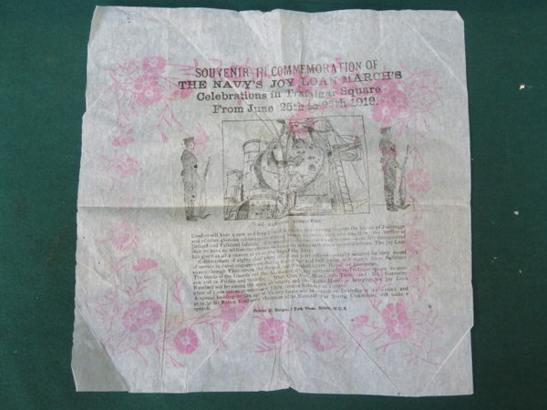 COMMEMORATIVE PAPER HANDKERCHIEF- SOUVENIR IN COMMEMORATION OF THE NAVY'S JOY LOAN MARCH'S IN