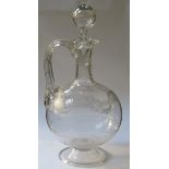 PRETTY ANTIQUE ETCHED GLASS CLARET JUG WITH STOPPER