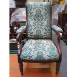 MAHOGANY VICTORIAN UPHOLSTERED ARMCHAIR