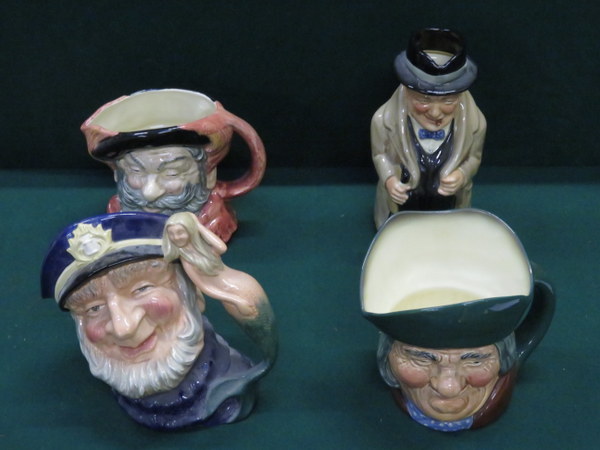 FOUR ROYAL DOULTON GLAZED CERAMIC CHARACTER JUGS- WINSTON CHURCHILL, FALSTAFF,