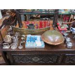 SUNDRY LOT INCLUDING SILVER PLATED WARE, COPPER AND BRASS, COFFEE GRINDER, ETC.
