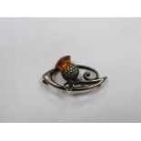CHARLES HORNER SILVER BROOCH SET WITH AMBER COLOURED STONE (AT FAULT)