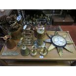 SELECTION OF VARIOUS COPPER AND BRASSWARE PLUS MODERN WALL CLOCK