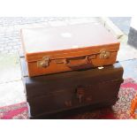 VINTAGE METAL TRUNK AND SUITCASE