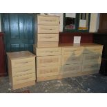 GOOD QUALITY MODERN NINE DRAWER CHEST AND PAIR OF THREE DRAWER BEDSIDE CHESTS