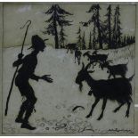 ARTHUR RACKHAM ORIGINAL BLACK AND WHITE DRAWING - THE GOATHERD AND THE GOATS.