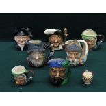 EIGHT VARIOUS ROYAL DOULTON CHARACTER JUGS INCLUDING ROBINSON CRUSOE, LOBSTER MAN AND DICK TURPIN,