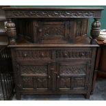 CARVED FRONTED OAK PRIORY STYLE COURT CUPBOARD