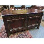 ANTIQUE OAK CARVED BLANKET CHEST