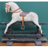 GOOD QUALITY LATE VICTORIAN CHILD'S WOODEN ROCKING HORSE FOR RESTORATION, WITH STAMP F.H.