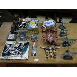 SUNDRY LOT INCLUDING SEWING ACCESSORIES, BUTTONS, FLATWARE, CUCKOO CLOCK, MODEL AEROPLANES, ETC.