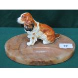 MARBLE EFFECT DESK STAND WITH MOUNTED CERAMIC DOG