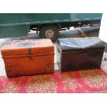 TWO VINTAGE TIN TRUNKS