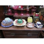 SUNDRY LOT OF CERAMICS INCLUDING VARIOUS PLATES, GOUDY WELSH STYLE TRIO, HANDPAINTED CUP AND SAUCER,