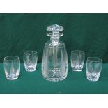 STUART CRYSTAL ETCHED DRINKS DECANTER WITH FOUR SIMILAR GLASSES