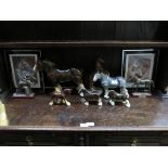 MIXED LOT OF CERAMIC AND OTHER HORSES, FRAMED PRINTS,