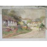 JOSH FISHER, FRAMED WATERCOLOUR- BURTON VILLAGE, CHESHIRE, FOR RESTORATION.