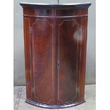 MAHOGANY INLAID BOW FRONTED CORNER CUPBOARD