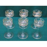SET OF SIX PRETTY STEMMED LIQUEUR GLASSES WITH GILDED DECORATION