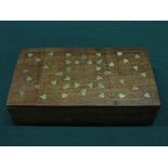 ART NOUVEAU STYLE BRASS INLAID TREEN STORAGE BOX WITH HINGED COVER