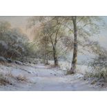 HILARY SCOFFIELD, FRAMED WATERCOLOUR DEPICTING A SNOW SCENE WITH HARES ,