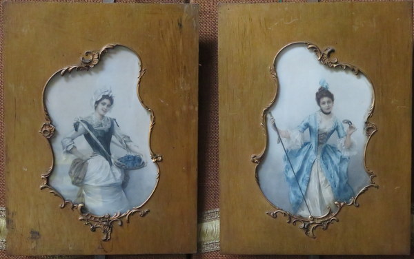 PAIR OF PRETTY GILT FRAMED HEINRICH LEFLER PRINTS DEPICTING VICTORIAN LADIES, BY FISHEL,