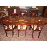 REPRODUCTION MAHOGANY DINING TABLE WITH ONE LEAF AND SIX CHAIRS,