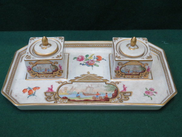 DRESDEN HANDPAINTED AND GILDED CERAMIC DESK STAND