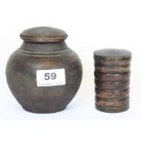A 19th century Chinese turned wood tea caddy H11cm and a 19th century turned wooden spice box