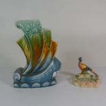 Art Deco Beswick boat design vase (169) + Beswick pheasant ashtray