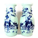 A pair of large 19th / early 20th century Chinese hand painted celadon glazed porcelain vases H