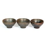 3 small Chinese silver/black glazed pottery bowls Dia 7cm H 4cm