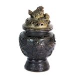 A 19th century oriental bronze censor and lid H 16cm