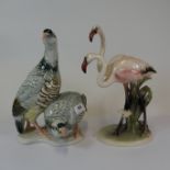 2 continental ceramic bird groups H 28cm