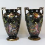 A Pair of Large Shaw & Copestake 1920s oriental style vase "Lovebirds" (34cm)