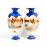 Pair of hexagonal 1920s Egyptian design ceramic vases (35cm)