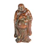 A lovely Chinese carved walnut wood figure of Pu Tai H 16cm