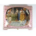 A continental porcelain gilt mounted box, 20cm x 16cm x 10cm