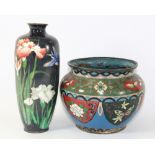 A 19th century Japanese cloisonné planter (H 15cm) and a 19th century Japanese cloisonné vase (H
