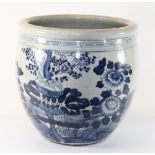 A large 19th century Chinese hand painted porcelain fish bowl or planter, H 38cm Dia 40cm