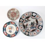 A large 19th century Chinese Imari charger with 19th century restoration and 2 further plates (