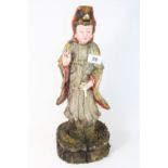 A Chinese carved and painted wooden figure of the Goddess Guanyin, H 42cm